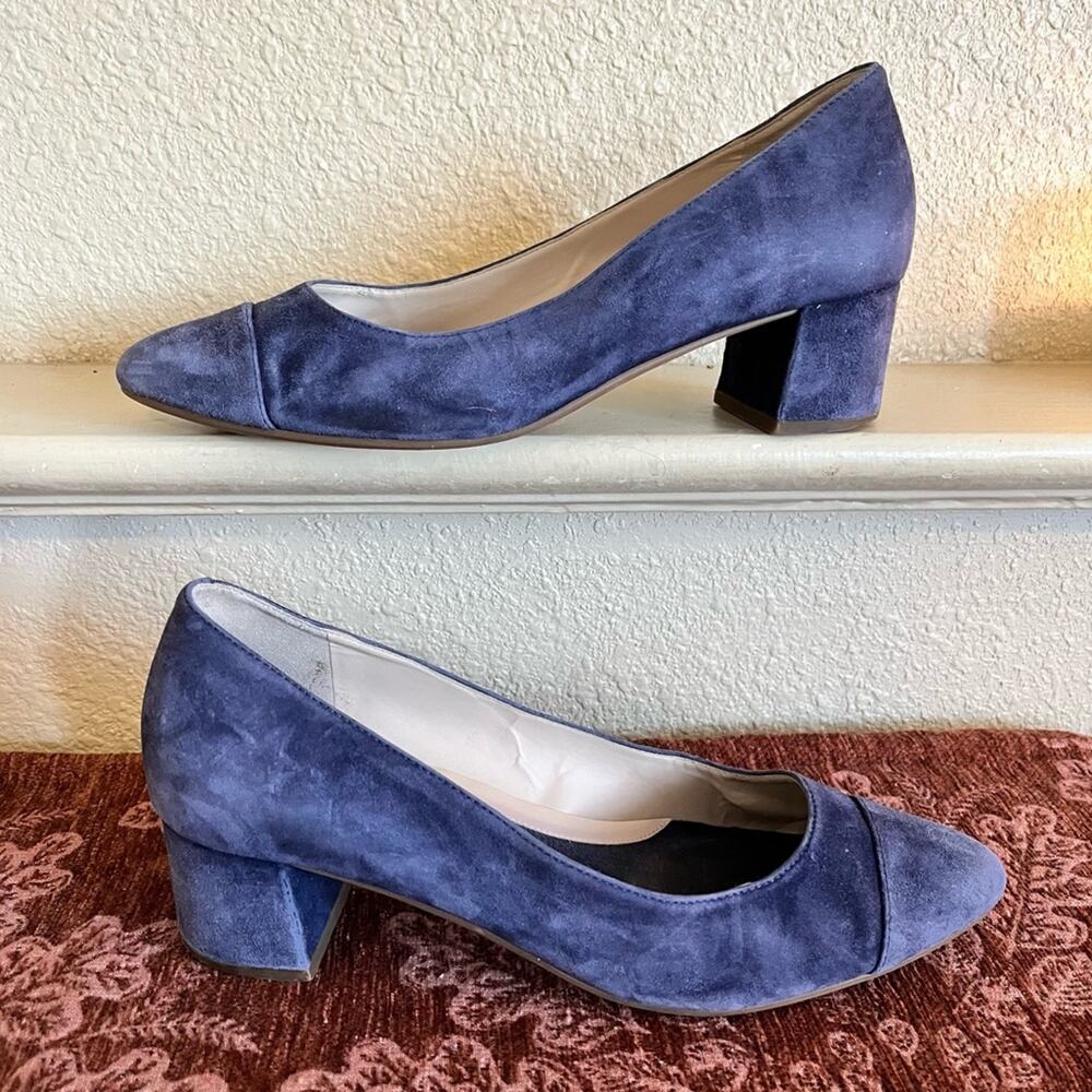 Cole Haan Grand .oS Alanna Blue‎ Suede Block Heels Size 8 Waterproof Classic